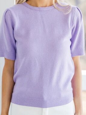 Kersh Cotton Silk Blend Short Sleeve Sweater - small - Lavender